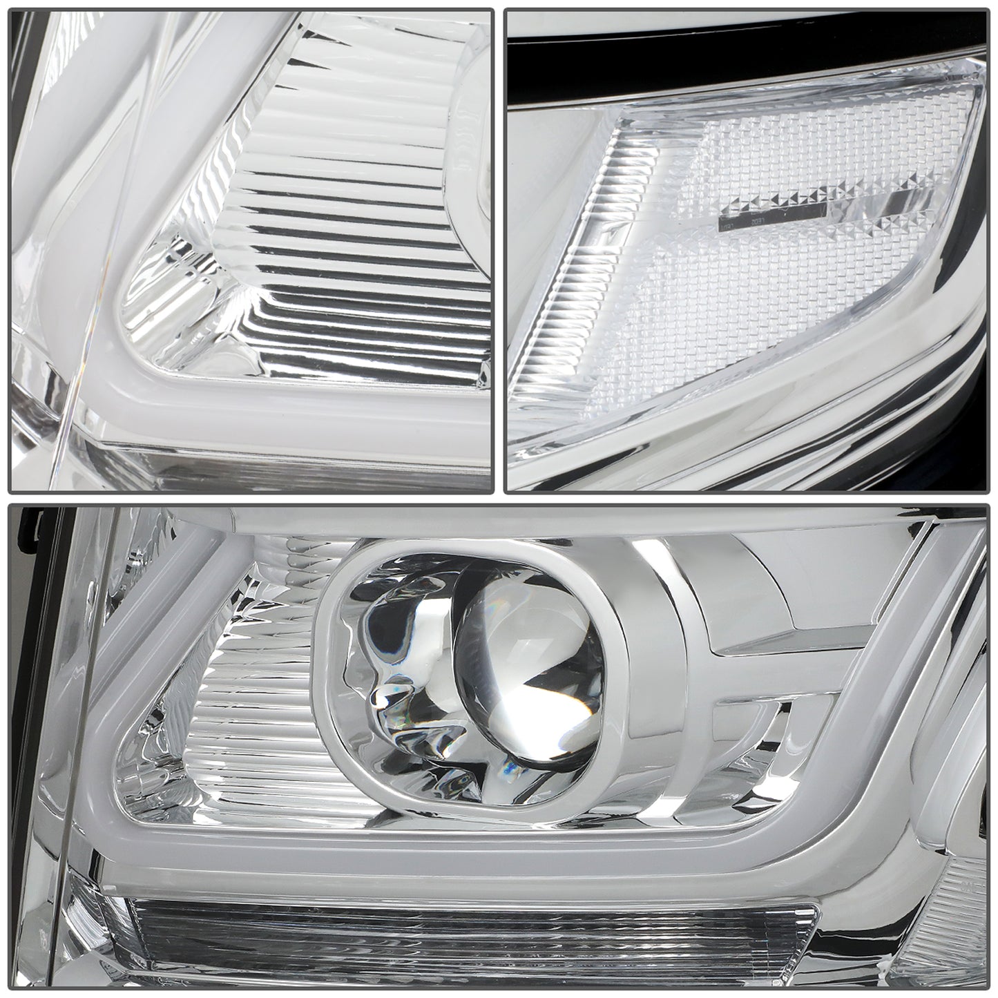 FAROS 15-18 CHEVY SUBURBAN / 15-18 CHEVY TAHOE - ONLY FITS MODELS WITH HALOGEN HEADLIGHTS - DUAL PROJECTOR - 3D - LED - CHROME HOUSING / CLEAR CORNER - H7 LOW / H1 HIGH BEAM