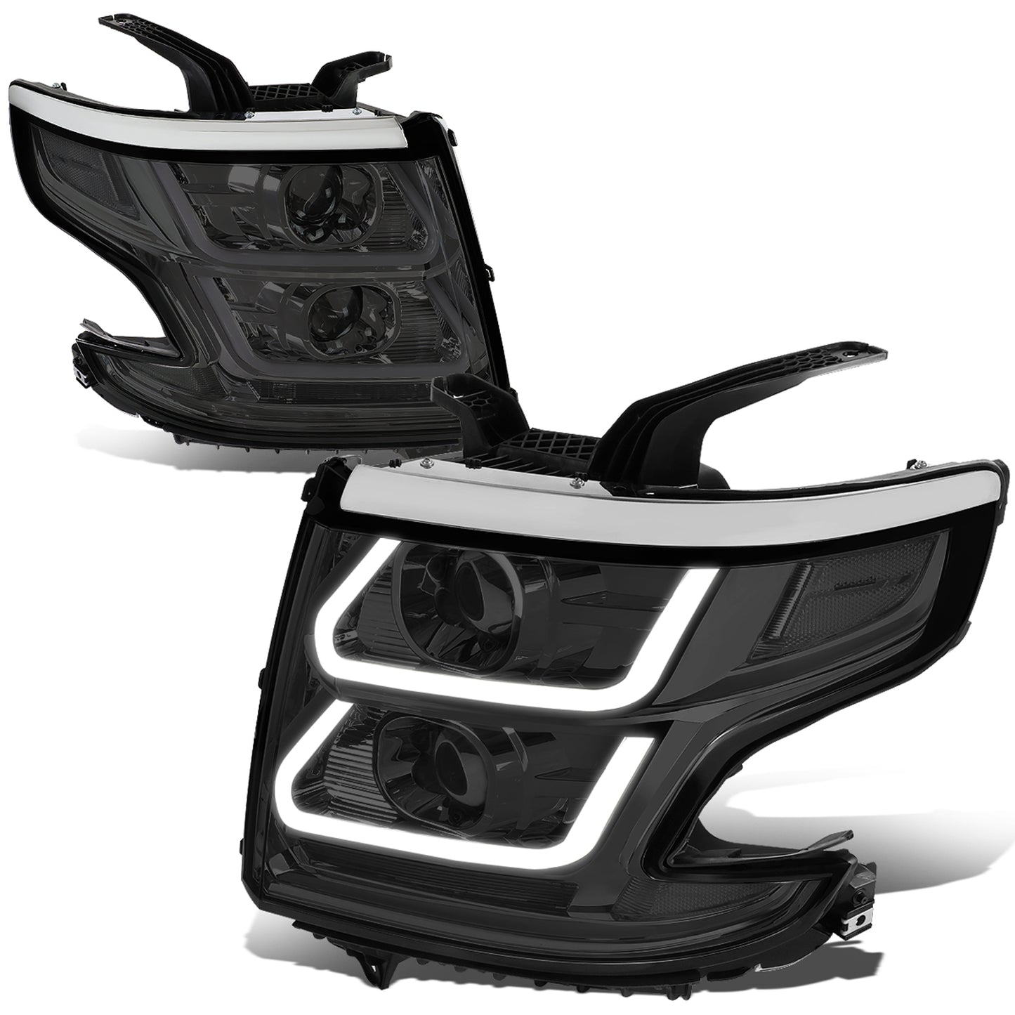 FAROS 15-18 CHEVY SUBURBAN / 15-18 CHEVY TAHOE - ONLY FITS MODELS WITH HALOGEN HEADLIGHTS - DUAL PROJECTOR - 3D - LED - SMOKE HOUSING / CLEAR CORNER - H7 LOW / H1 HIGH BEAM