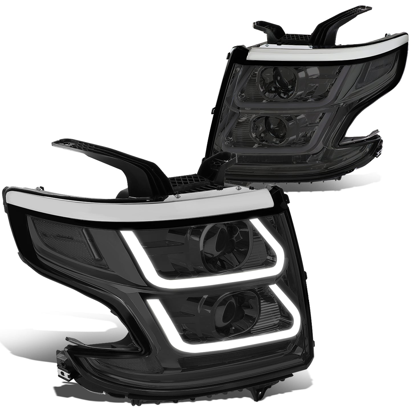 FAROS 15-18 CHEVY SUBURBAN / 15-18 CHEVY TAHOE - ONLY FITS MODELS WITH HALOGEN HEADLIGHTS - DUAL PROJECTOR - 3D - LED - SMOKE HOUSING / CLEAR CORNER - H7 LOW / H1 HIGH BEAM