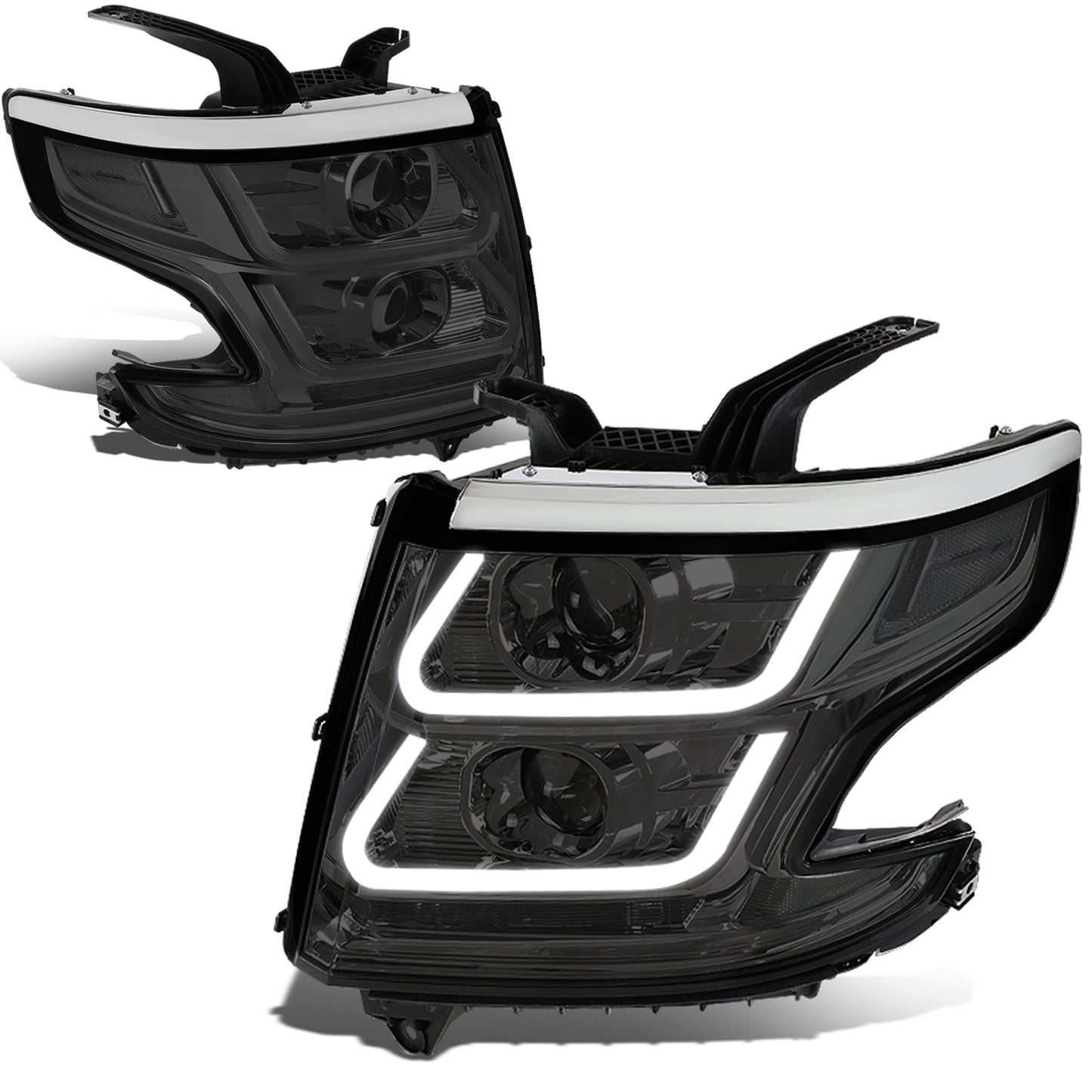 FAROS 15-18 CHEVY SUBURBAN / 15-18 CHEVY TAHOE - ONLY FITS MODELS WITH HALOGEN HEADLIGHTS - DUAL PROJECTOR - 3D - LED - SMOKE HOUSING / CLEAR CORNER - H7 LOW / H1 HIGH BEAM