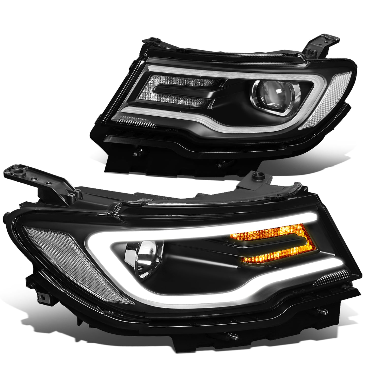 FAROS 17-19 JEEP COMPASS - FITS MODELS WITH HALOGEN HEADLIGHTS ONLY - 3D - LED DRL - SEQUENTIAL TURN SIGNAL - BLACK HOUSING - H7 LOW / HIGH BEAM