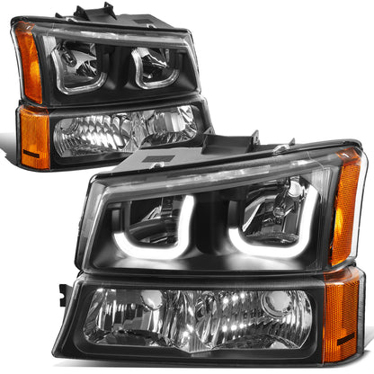 FAROS 03-06 CHEVY SILVERADO 1500, 2500, 3500, 1500HD, 2500HD, AVALANCHE 1500, AVALANCHE 2500 / 2007 CHEVY SILVERADO 1500, 1500HD, 2500HD, 3500 CLASSIC - J-HALO LED DRL - 4PC - BLACK HOUSING / AMBER CORNER