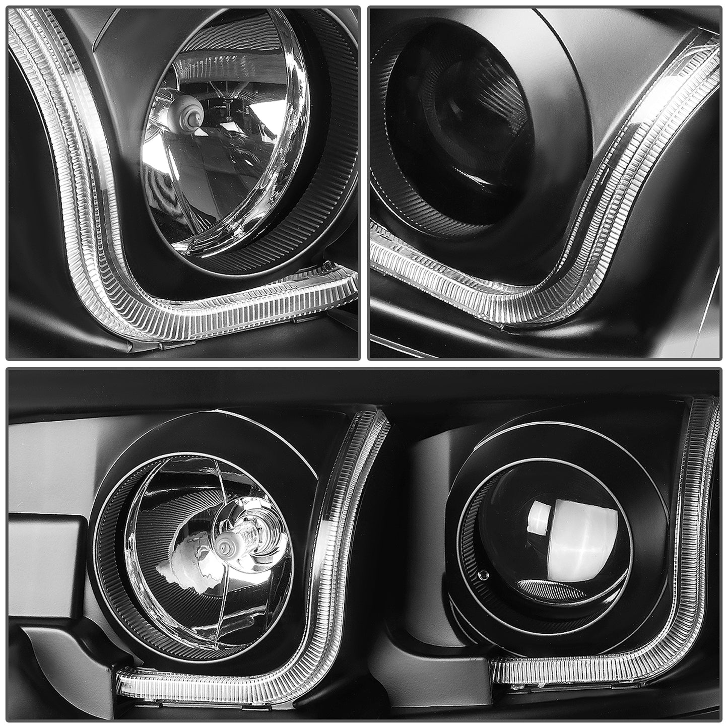 FAROS 04-08 FORD F-150 2/4-DOOR - 3D - LED - J-BAR HALO PROJECTOR - BLACK HOUSING / AMBER CORNER - 9007 LOW BEAM / HIGH BEAM