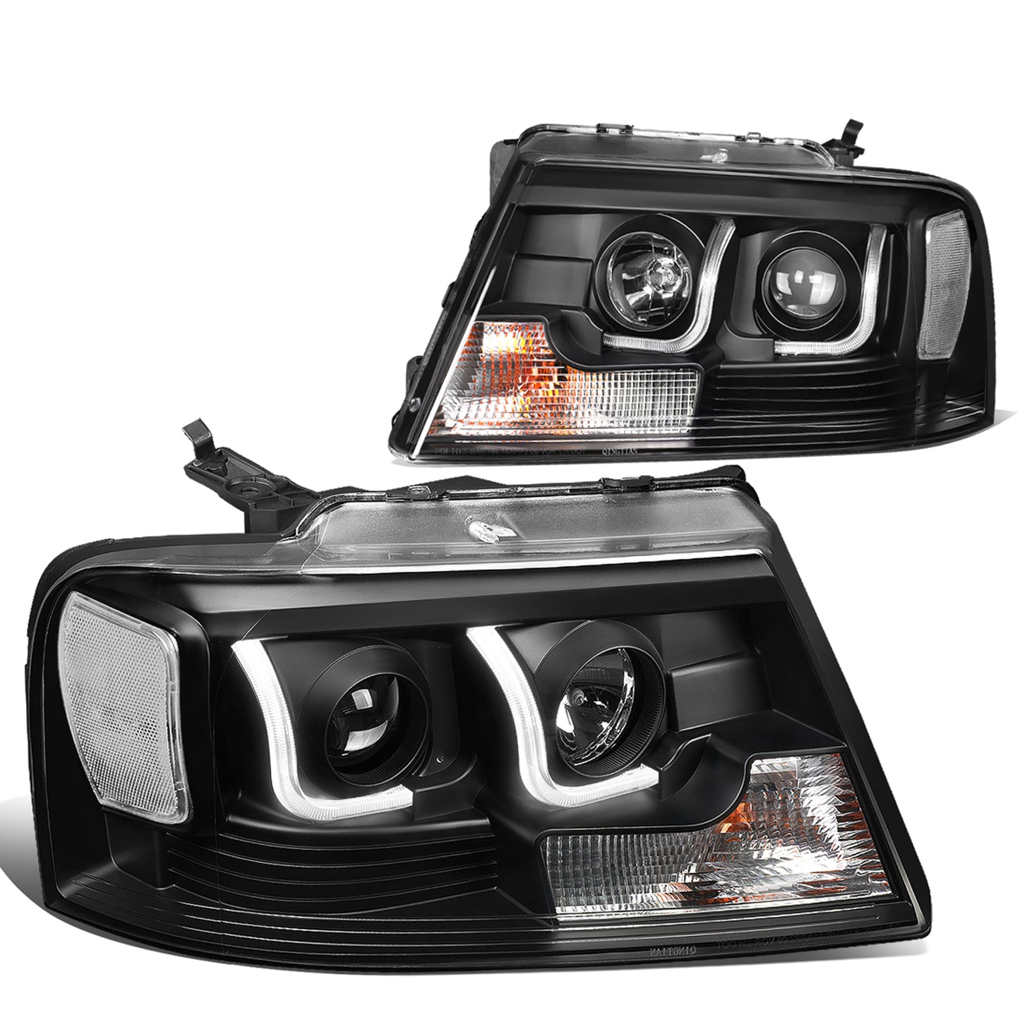 FAROS 04-08 FORD F-150 2/4-DOOR - 3D - LED - J-BAR HALO PROJECTOR - BLACK HOUSING / CLEAR CORNER - 9007 LOW BEAM / HIGH BEAM
