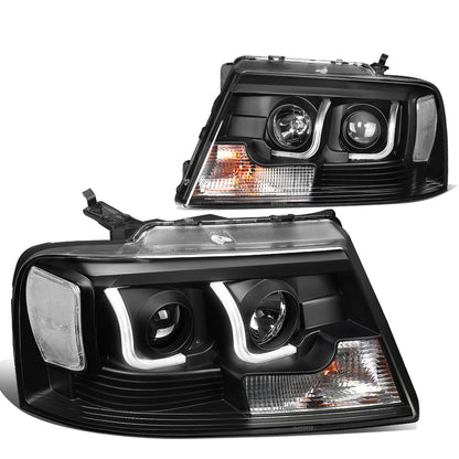 FAROS 04-08 FORD F-150 2/4-DOOR - 3D - LED - J-BAR HALO PROJECTOR - BLACK HOUSING / CLEAR CORNER - 9007 LOW BEAM / HIGH BEAM