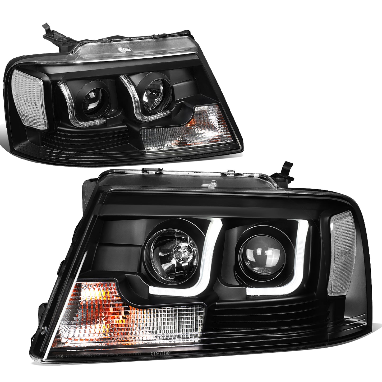FAROS 04-08 FORD F-150 2/4-DOOR - 3D - LED - J-BAR HALO PROJECTOR - BLACK HOUSING / CLEAR CORNER - 9007 LOW BEAM / HIGH BEAM