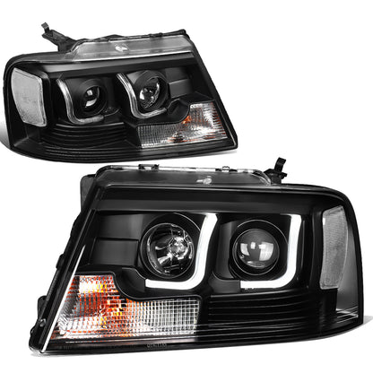 FAROS 04-08 FORD F-150 2/4-DOOR - 3D - LED - J-BAR HALO PROJECTOR - BLACK HOUSING / CLEAR CORNER - 9007 LOW BEAM / HIGH BEAM
