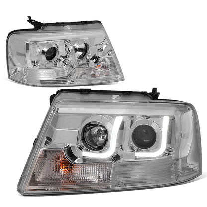 FAROS 04-08 FORD F-150 2/4-DOOR - 3D - LED - J-BAR HALO PROJECTOR - CHROME HOUSING / CLEAR CORNER - 9007 LOW BEAM / HIGH BEAM