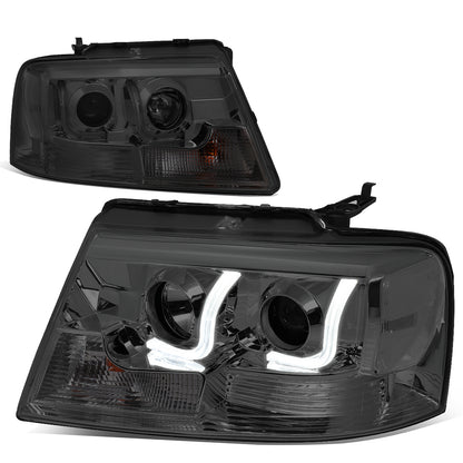 FAROS 04-08 FORD F-150 2/4-DOOR - 3D - LED - J-BAR HALO PROJECTOR - SMOKE HOUSING / CORNER CORNER - 9007 LOW BEAM / HIGH BEAM