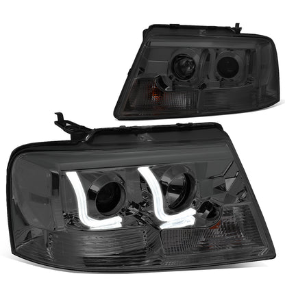 FAROS 04-08 FORD F-150 2/4-DOOR - 3D - LED - J-BAR HALO PROJECTOR - SMOKE HOUSING / CORNER CORNER - 9007 LOW BEAM / HIGH BEAM