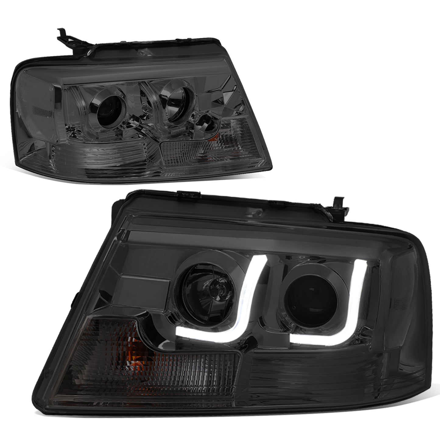 FAROS 04-08 FORD F-150 2/4-DOOR - 3D - LED - J-BAR HALO PROJECTOR - SMOKE HOUSING / CORNER CORNER - 9007 LOW BEAM / HIGH BEAM