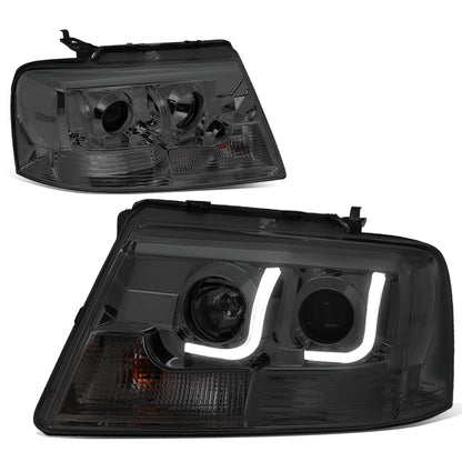 FAROS 04-08 FORD F-150 2/4-DOOR - 3D - LED - J-BAR HALO PROJECTOR - SMOKE HOUSING / CORNER CORNER - 9007 LOW BEAM / HIGH BEAM