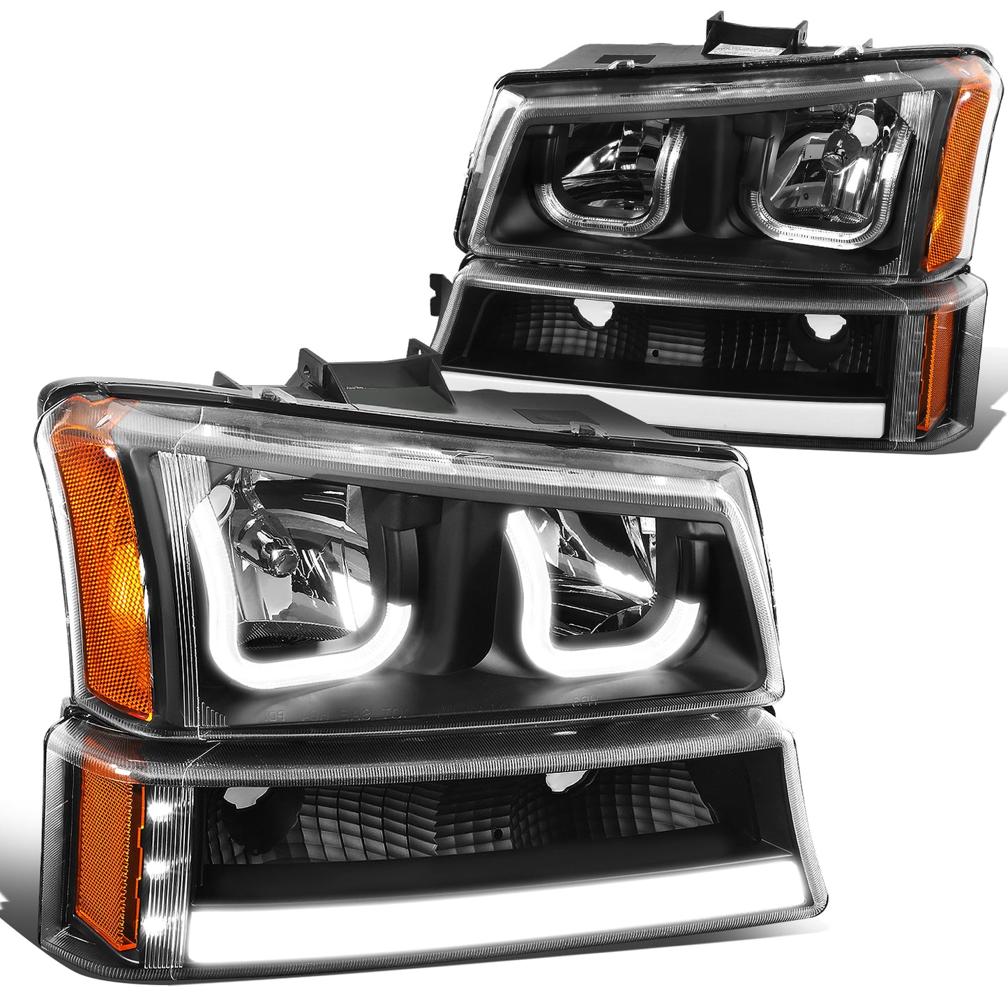 FAROS 03-06 CHEVY SILVERADO 1500, 2500, 3500, 1500HD, 2500HD, AVALANCHE 1500, AVALANCHE 2500 / 2007 CHEVY SILVERADO 1500, 1500HD, 2500HD, 3500 CLASSIC - FITS MODELS WITHOUT FACTORY CLADDING ONLY - J-HALO - LED DRL - 4PC - BLACK HOUSING / AMBER CORNER