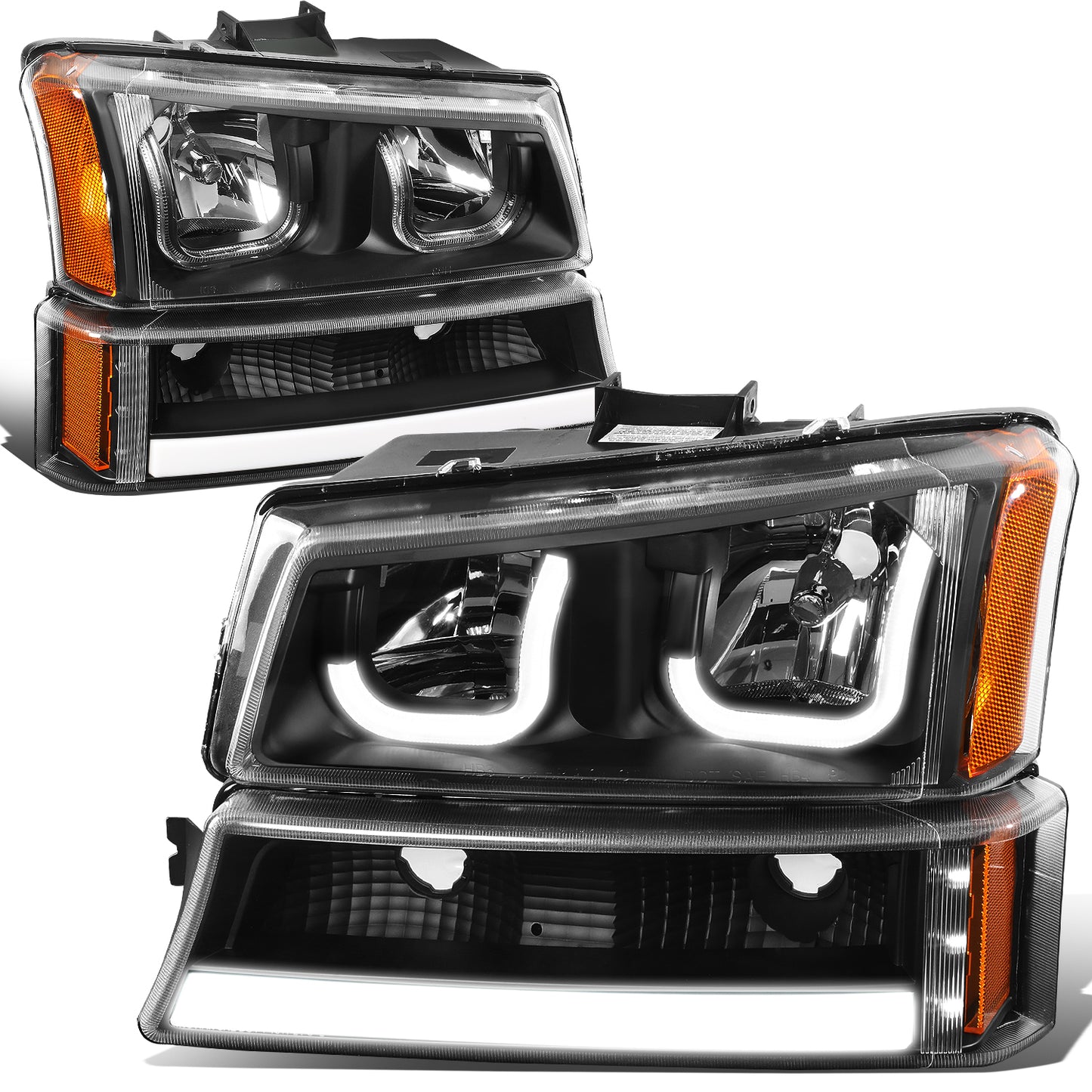 FAROS 03-06 CHEVY SILVERADO 1500, 2500, 3500, 1500HD, 2500HD, AVALANCHE 1500, AVALANCHE 2500 / 2007 CHEVY SILVERADO 1500, 1500HD, 2500HD, 3500 CLASSIC - FITS MODELS WITHOUT FACTORY CLADDING ONLY - J-HALO - LED DRL - 4PC - BLACK HOUSING / AMBER CORNER