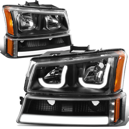 FAROS 03-06 CHEVY SILVERADO 1500, 2500, 3500, 1500HD, 2500HD, AVALANCHE 1500, AVALANCHE 2500 / 2007 CHEVY SILVERADO 1500, 1500HD, 2500HD, 3500 CLASSIC - FITS MODELS WITHOUT FACTORY CLADDING ONLY - J-HALO - LED DRL - 4PC - BLACK HOUSING / AMBER CORNER