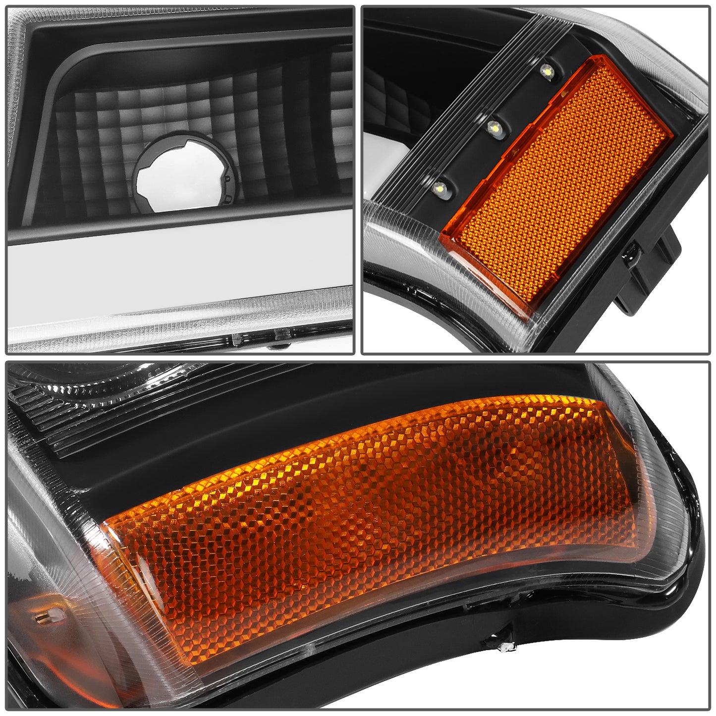 FAROS 03-06 CHEVY SILVERADO 1500, 2500, 3500, 1500HD, 2500HD, AVALANCHE 1500, AVALANCHE 2500 / 2007 CHEVY SILVERADO 1500, 1500HD, 2500HD, 3500 CLASSIC - FITS MODELS WITHOUT FACTORY CLADDING ONLY - J-HALO - LED DRL - 4PC - BLACK HOUSING / AMBER CORNER