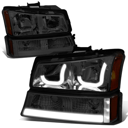 FAROS 03-06 CHEVY SILVERADO 1500, 2500, 3500, 1500HD, 2500HD, AVALANCHE 1500, AVALANCHE 2500 / 2007 CHEVY SILVERADO 1500, 1500HD, 2500HD, 3500 CLASSIC - FITS MODELS WITHOUT FACTORY CLADDING ONLY - J-HALO - LED DRL - 4PC SMOKE HOUSING / AMBER CORNER