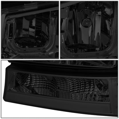 FAROS 03-06 CHEVY SILVERADO 1500, 2500, 3500, 1500HD, 2500HD, AVALANCHE 1500, AVALANCHE 2500 / 2007 CHEVY SILVERADO 1500, 1500HD, 2500HD, 3500 CLASSIC - FITS MODELS WITHOUT FACTORY CLADDING ONLY - J-HALO - LED DRL - 4PC SMOKE HOUSING / AMBER CORNER