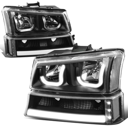 FAROS 03-06 CHEVY SILVERADO 1500, 2500, 3500, 1500HD, 2500HD, AVALANCHE 1500, AVALANCHE 2500 / 2007 CHEVY SILVERADO 1500, 1500HD, 2500HD, 3500 CLASSIC - FITS MODELS WITHOUT FACTORY CLADDING ONLY - J-HALO - LED DRL - 4PC - BLACK HOUSING / CLEAR CORNER