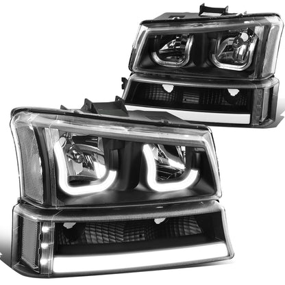 FAROS 03-06 CHEVY SILVERADO 1500, 2500, 3500, 1500HD, 2500HD, AVALANCHE 1500, AVALANCHE 2500 / 2007 CHEVY SILVERADO 1500, 1500HD, 2500HD, 3500 CLASSIC - FITS MODELS WITHOUT FACTORY CLADDING ONLY - J-HALO - LED DRL - 4PC - BLACK HOUSING / CLEAR CORNER