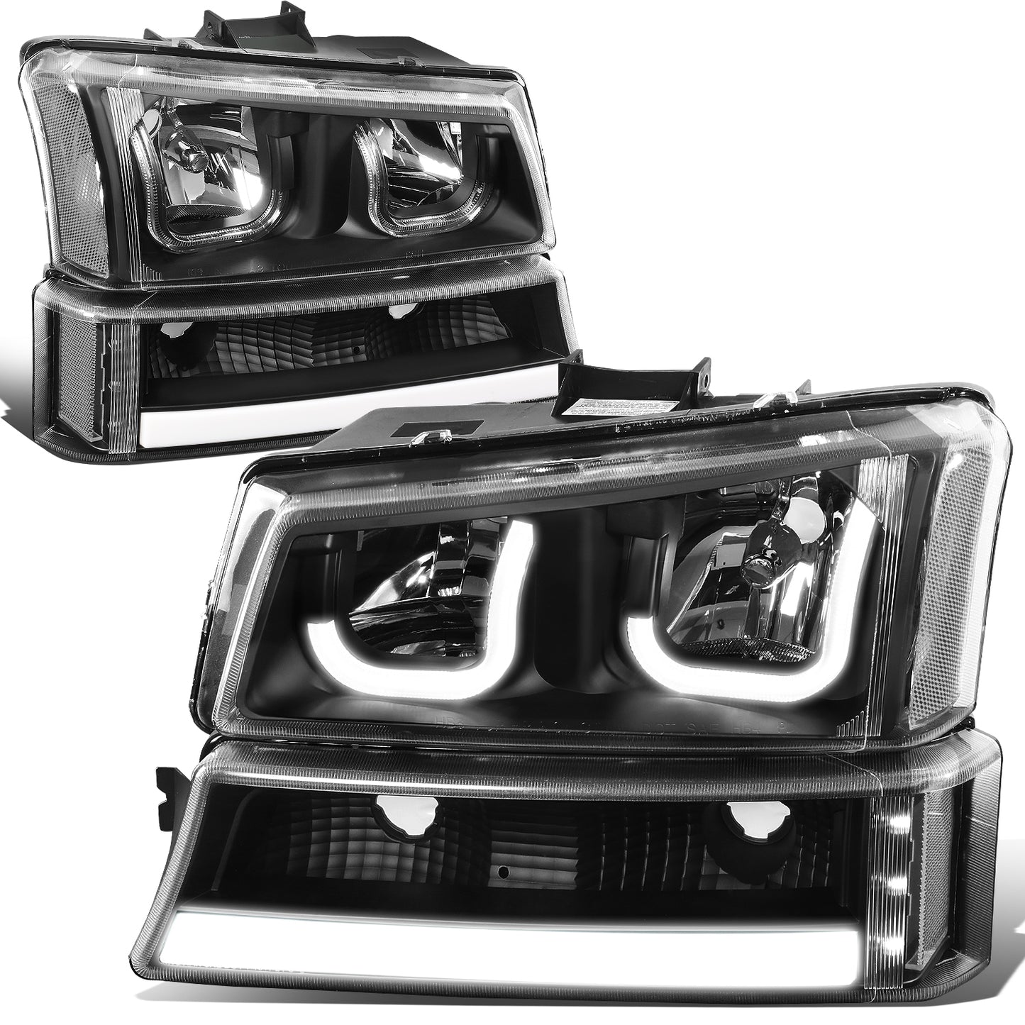 FAROS 03-06 CHEVY SILVERADO 1500, 2500, 3500, 1500HD, 2500HD, AVALANCHE 1500, AVALANCHE 2500 / 2007 CHEVY SILVERADO 1500, 1500HD, 2500HD, 3500 CLASSIC - FITS MODELS WITHOUT FACTORY CLADDING ONLY - J-HALO - LED DRL - 4PC - BLACK HOUSING / CLEAR CORNER