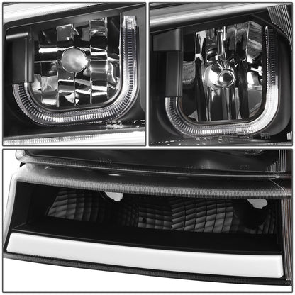 FAROS 03-06 CHEVY SILVERADO 1500, 2500, 3500, 1500HD, 2500HD, AVALANCHE 1500, AVALANCHE 2500 / 2007 CHEVY SILVERADO 1500, 1500HD, 2500HD, 3500 CLASSIC - FITS MODELS WITHOUT FACTORY CLADDING ONLY - J-HALO - LED DRL - 4PC - BLACK HOUSING / CLEAR CORNER