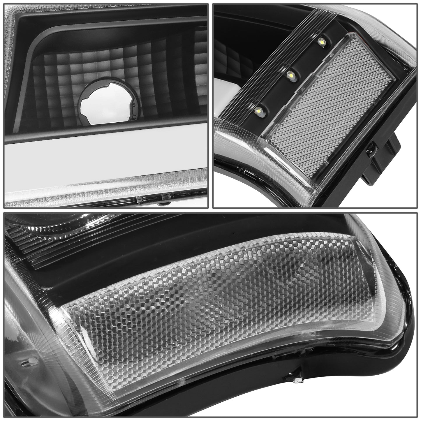 FAROS 03-06 CHEVY SILVERADO 1500, 2500, 3500, 1500HD, 2500HD, AVALANCHE 1500, AVALANCHE 2500 / 2007 CHEVY SILVERADO 1500, 1500HD, 2500HD, 3500 CLASSIC - FITS MODELS WITHOUT FACTORY CLADDING ONLY - J-HALO - LED DRL - 4PC - BLACK HOUSING / CLEAR CORNER