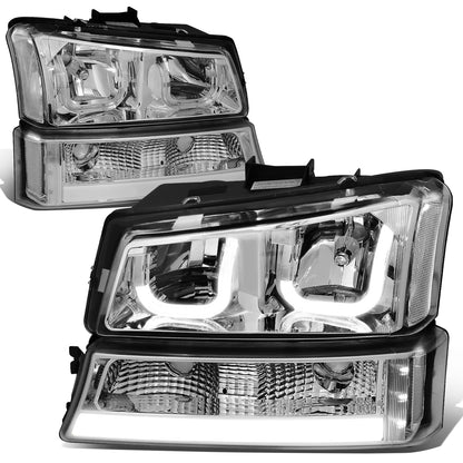 FAROS 03-06 CHEVY SILVERADO 1500, 2500, 3500, 1500HD, 2500HD, AVALANCHE 1500, AVALANCHE 2500 / 2007 CHEVY SILVERADO 1500, 1500HD, 2500HD, 3500 CLASSIC - FITS MODELS WITHOUT FACTORY CLADDING ONLY - J-HALO - LED DRL - 4PC - CHROME HOUSING / CLEAR CORNER