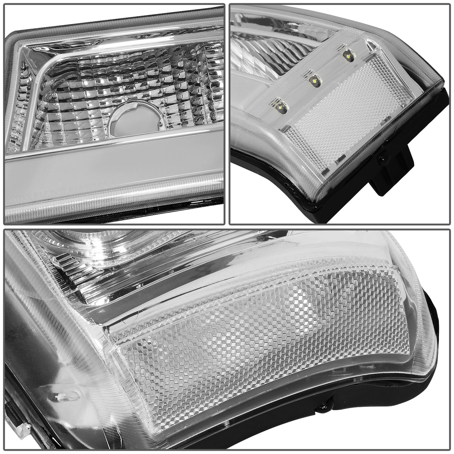 FAROS 03-06 CHEVY SILVERADO 1500, 2500, 3500, 1500HD, 2500HD, AVALANCHE 1500, AVALANCHE 2500 / 2007 CHEVY SILVERADO 1500, 1500HD, 2500HD, 3500 CLASSIC - FITS MODELS WITHOUT FACTORY CLADDING ONLY - J-HALO - LED DRL - 4PC - CHROME HOUSING / CLEAR CORNER