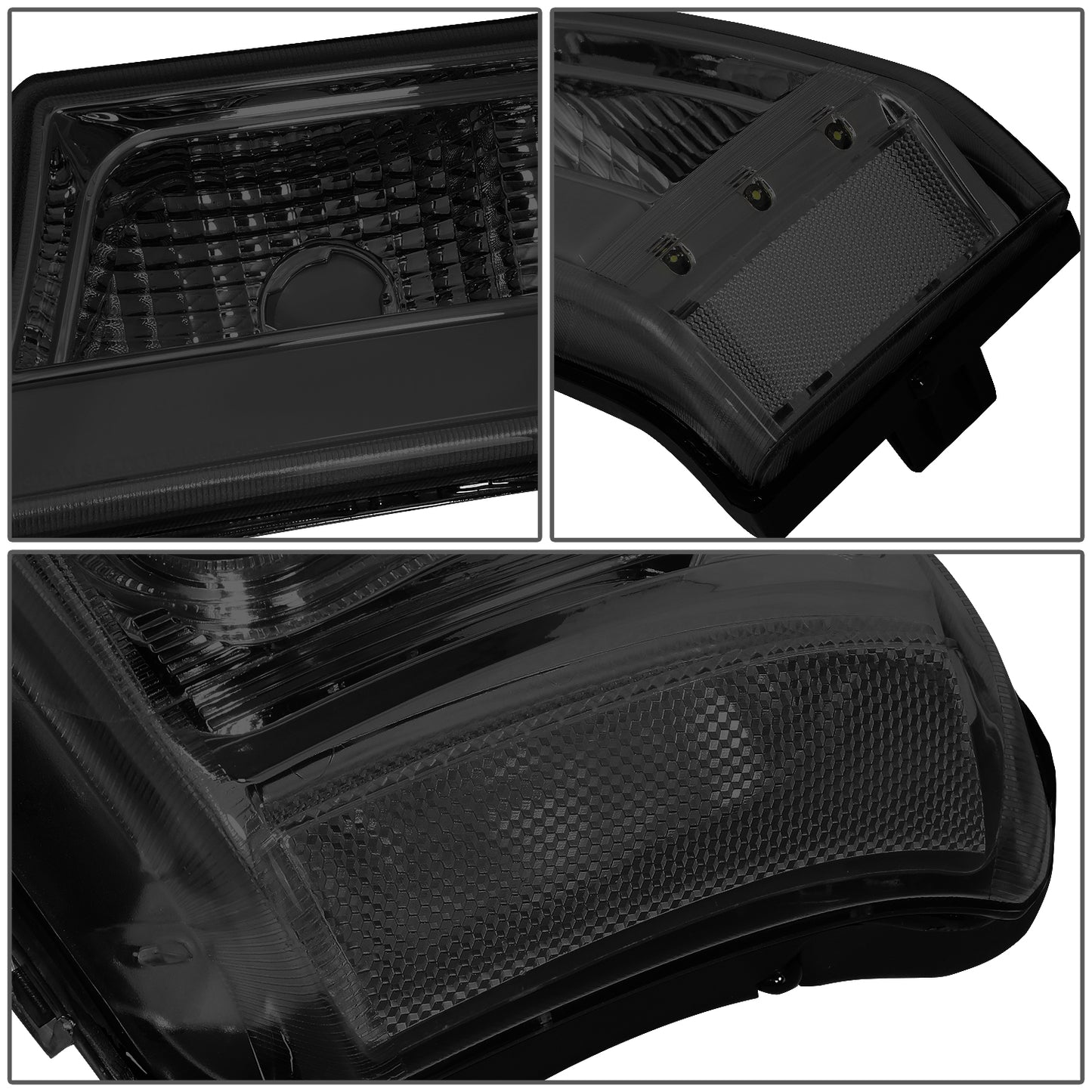 FAROS 03-06 CHEVY SILVERADO 1500, 2500, 3500, 1500HD, 2500HD, AVALANCHE 1500, AVALANCHE 2500 / 2007 CHEVY SILVERADO 1500, 1500HD, 2500HD, 3500 CLASSIC - FITS MODELS WITHOUT FACTORY CLADDING ONLY - J-HALO - LED DRL - 4PC - SMOKE HOUSING / CLEAR CORNER