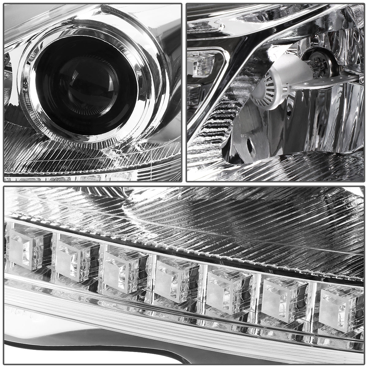 FAROS 12-14 MERCEDES BENZ C-CLASS W204 2/4-DOOR - LED - PROJECTOR - CHROME HOUSING / AMBER CORNER - H7 LOW BEAM / HIGH BEAM