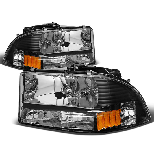 FAROS 97-04 DODGE DURANGO 2/4-DOOR - 1PC - BLACK HOUSING / AMBER CORNER - 9007 LOW BEAM / HIGH BEAM