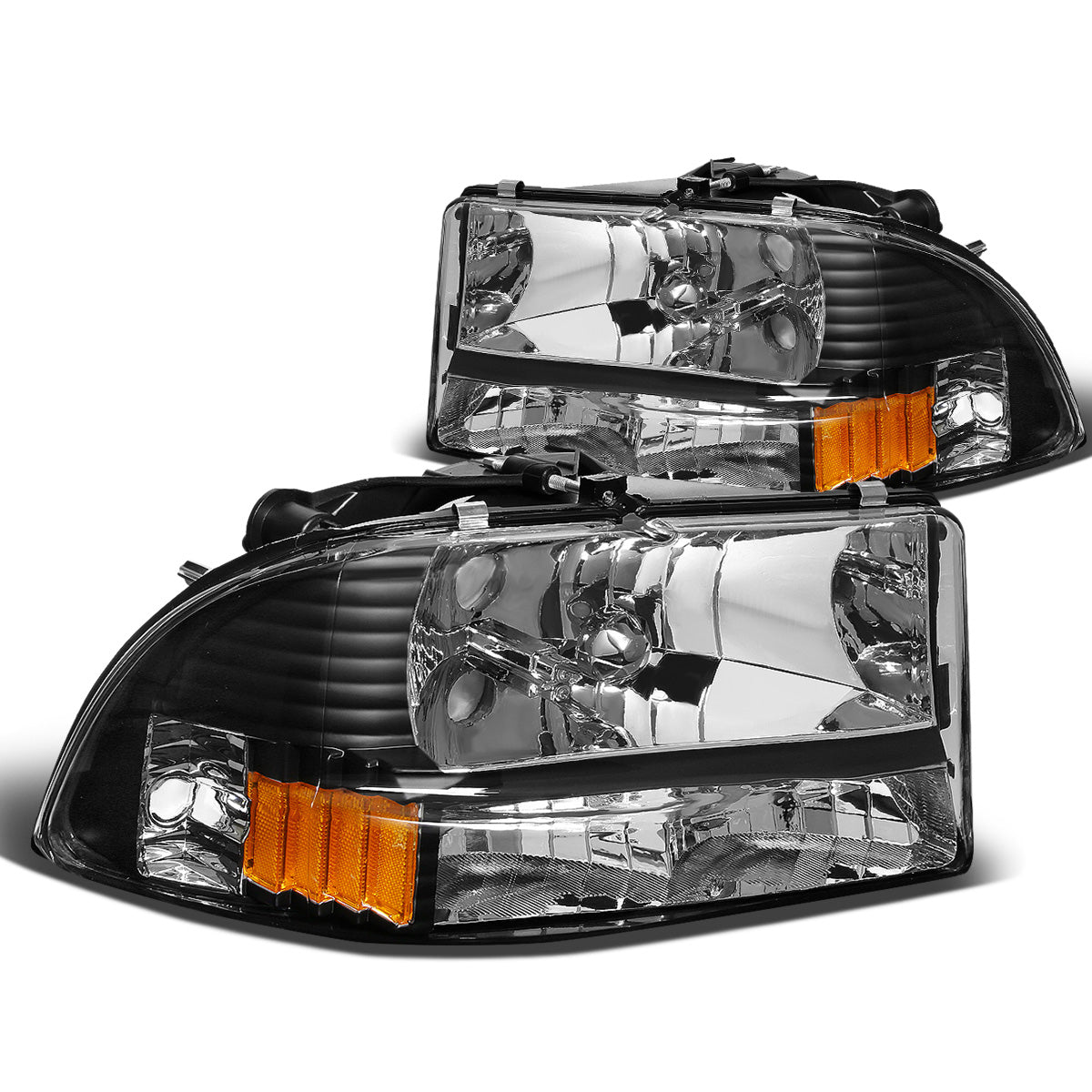 FAROS 97-04 DODGE DURANGO 2/4-DOOR - 1PC - BLACK HOUSING / AMBER CORNER - 9007 LOW BEAM / HIGH BEAM