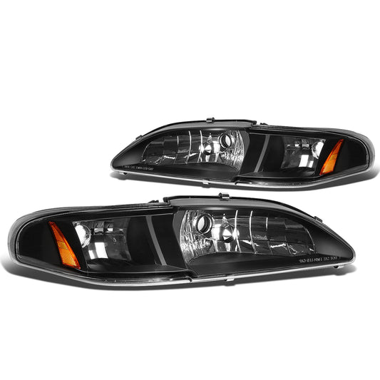 FAROS 94-98 FORD MUSTANG 2-DOOR - 1PC - BLACK HOUSING / AMBER CORNER - 9007 LOW BEAM / HIGH BEAM