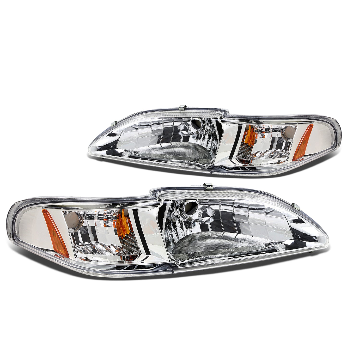 FAROS 94-98 FORD MUSTANG 2-DOOR - 1PC - CHROME HOUSING / AMBER CORNER - 9007 LOW BEAM / HIGH BEAM