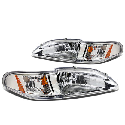 FAROS 94-98 FORD MUSTANG 2-DOOR - 1PC - CHROME HOUSING / AMBER CORNER - 9007 LOW BEAM / HIGH BEAM
