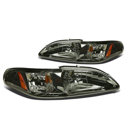 FAROS 94-98 FORD MUSTANG 2-DOOR - 1PC - SMOKE HOUSING / AMBER CORNER - 9007 LOW BEAM / HIGH BEAM