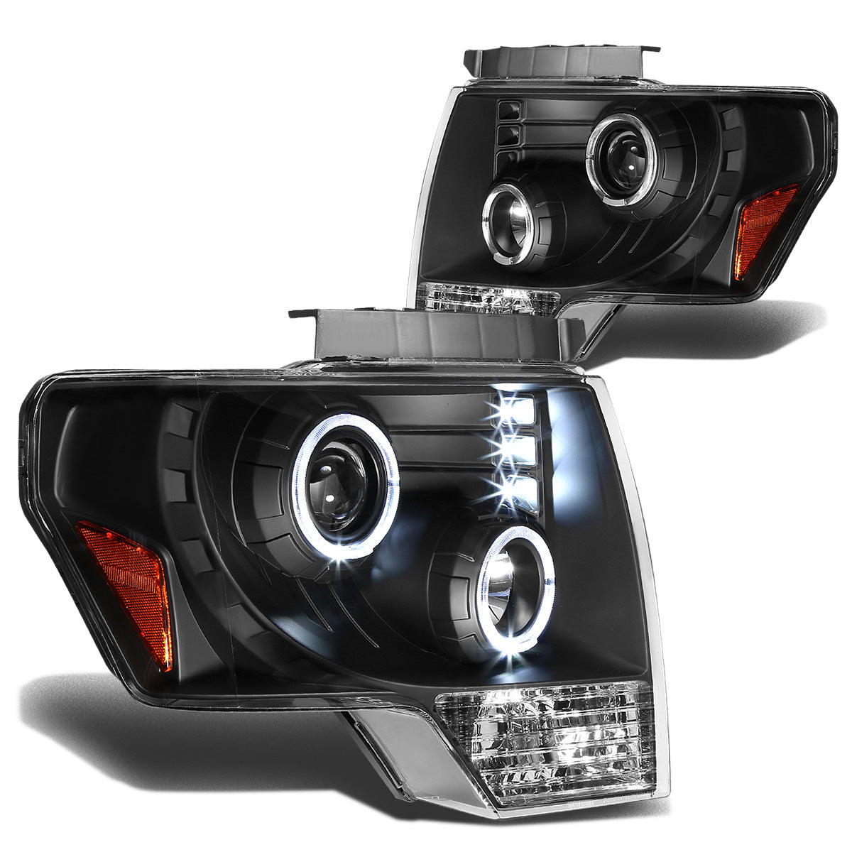 FAROS 09-14 FORD F-150 2/4-DOOR - LED - HALO PROJECTOR - BLACK HOUSING / AMBER CORNER - H1 LOW BEAM / HIGH BEAM
