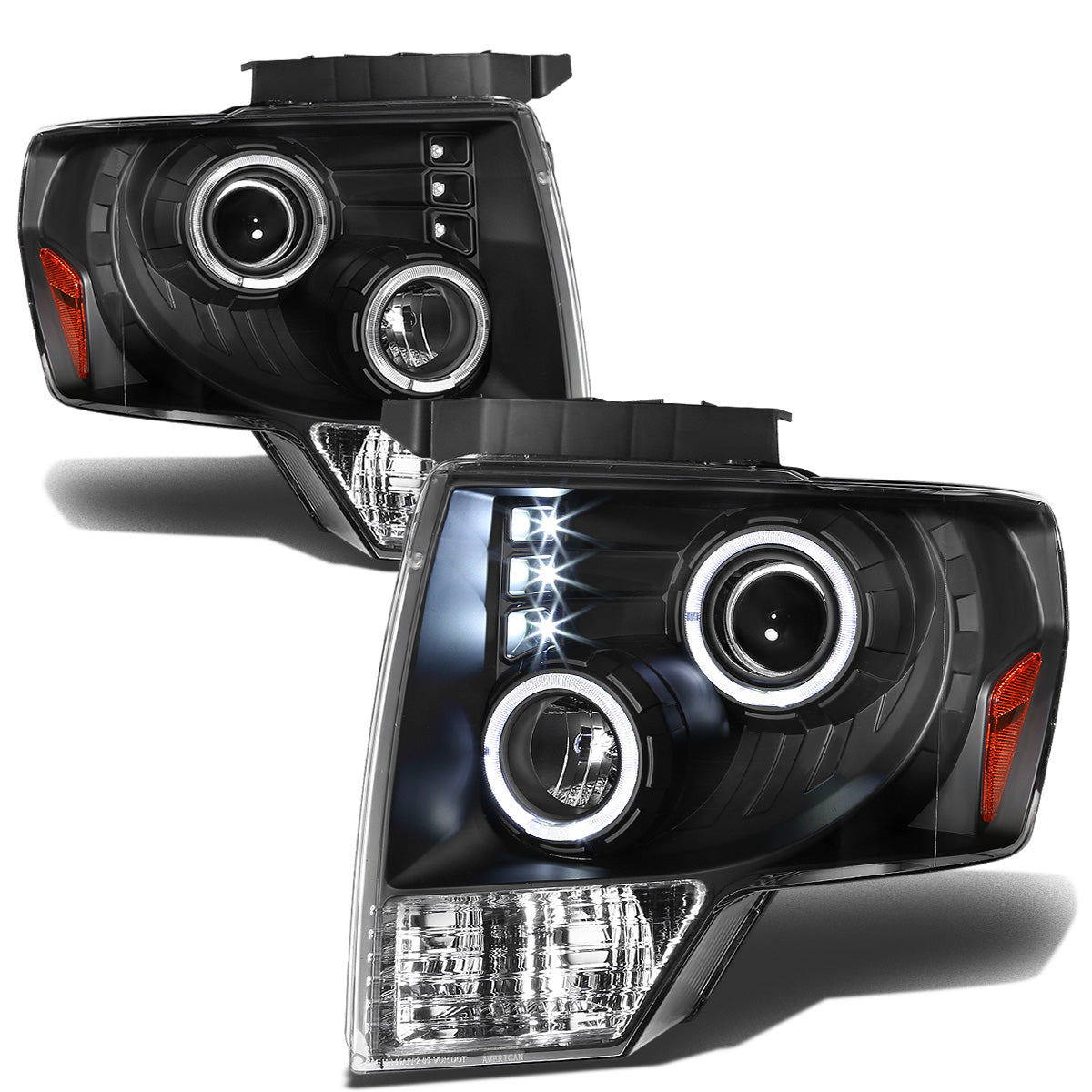 FAROS 09-14 FORD F-150 2/4-DOOR - LED - HALO PROJECTOR - BLACK HOUSING / AMBER CORNER - H1 LOW BEAM / HIGH BEAM