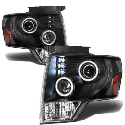 FAROS 09-14 FORD F-150 2/4-DOOR - LED - HALO PROJECTOR - BLACK HOUSING / AMBER CORNER - H1 LOW BEAM / HIGH BEAM