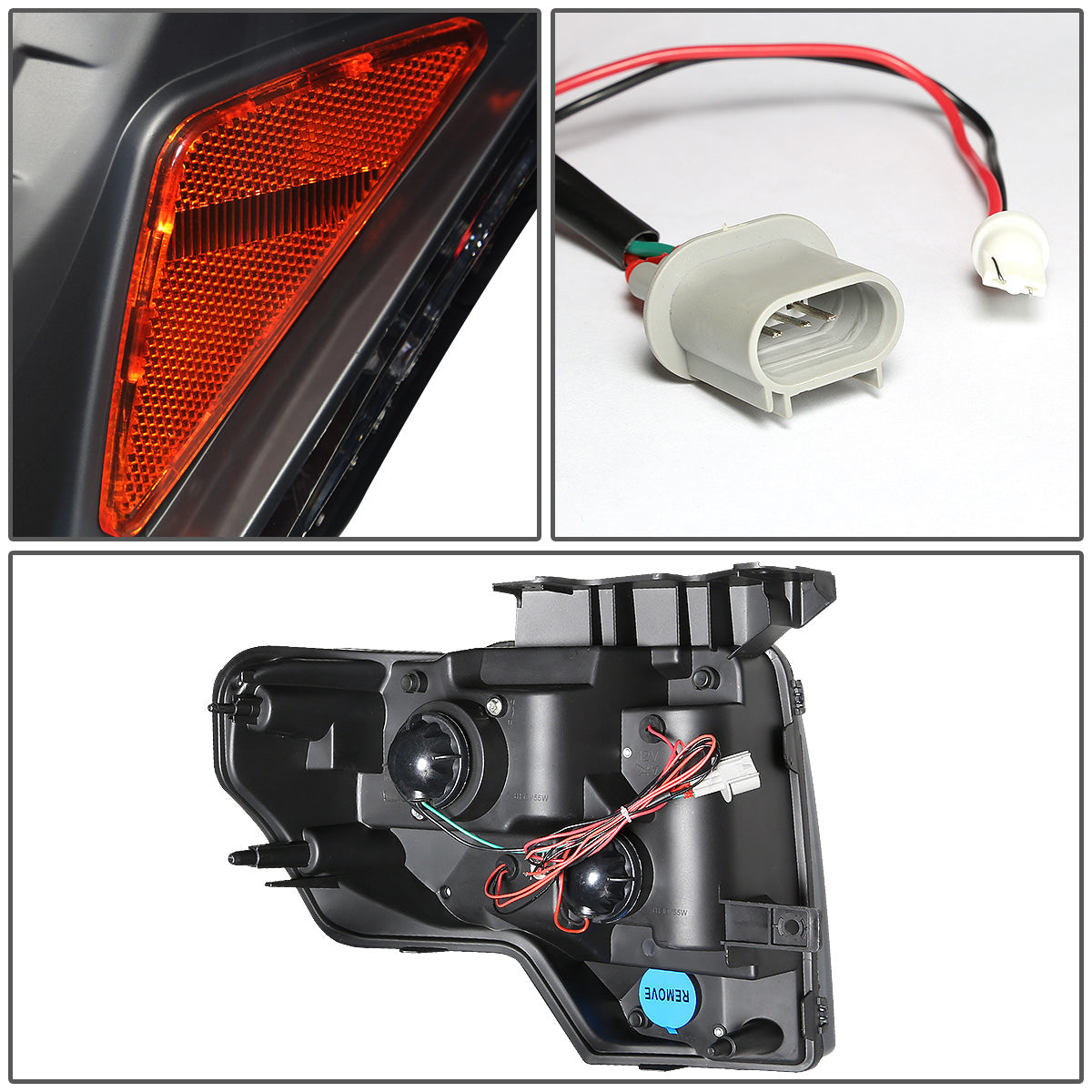 FAROS 09-14 FORD F-150 2/4-DOOR - LED - HALO PROJECTOR - BLACK HOUSING / AMBER CORNER - H1 LOW BEAM / HIGH BEAM