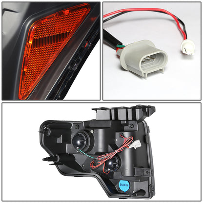 FAROS 09-14 FORD F-150 2/4-DOOR - LED - HALO PROJECTOR - BLACK HOUSING / AMBER CORNER - H1 LOW BEAM / HIGH BEAM