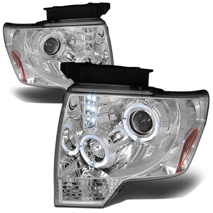 FAROS 09-14 FORD F-150 2/4-DOOR - LED - HALO PROJECTOR - CHROME HOUSING / AMBER CORNER - H1 LOW BEAM / HIGH BEAM