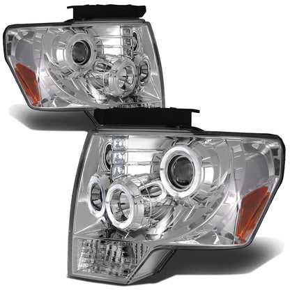 FAROS 09-14 FORD F-150 2/4-DOOR - LED - HALO PROJECTOR - CHROME HOUSING / AMBER CORNER - H1 LOW BEAM / HIGH BEAM