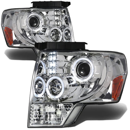 FAROS 09-14 FORD F-150 2/4-DOOR - LED - HALO PROJECTOR - CHROME HOUSING / AMBER CORNER - H1 LOW BEAM / HIGH BEAM