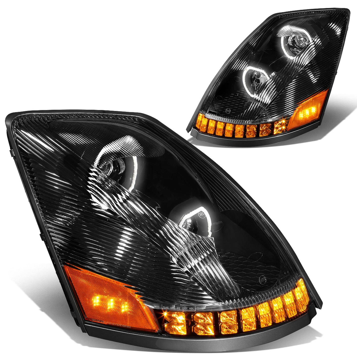 FAROS 04-18 VOLVO VN VNL 300 , 400 , 430 , 630 , 740 , 760 , 860 - LED - PROJECTOR - BLACK HOUSING - FULL LED LIGHTING