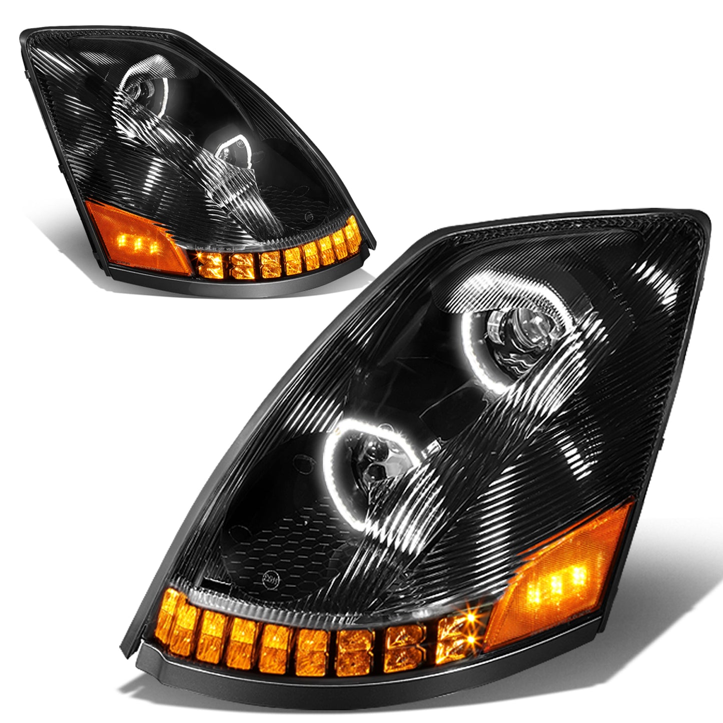 FAROS 04-18 VOLVO VN VNL 300 , 400 , 430 , 630 , 740 , 760 , 860 - LED - PROJECTOR - BLACK HOUSING - FULL LED LIGHTING