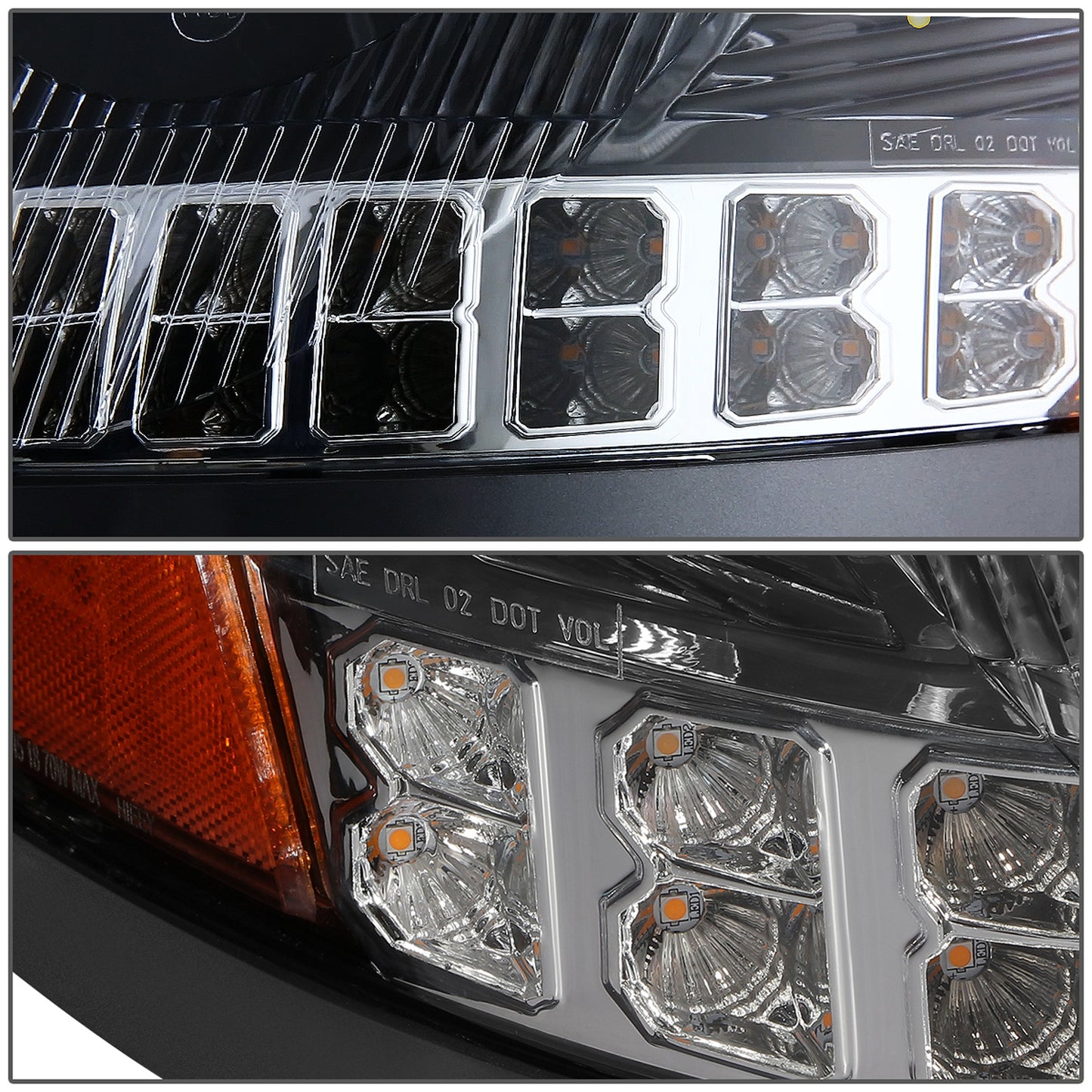 FAROS 04-18 VOLVO VN VNL 300 , 400 , 430 , 630 , 740 , 760 , 860 - LED - PROJECTOR - BLACK HOUSING - FULL LED LIGHTING