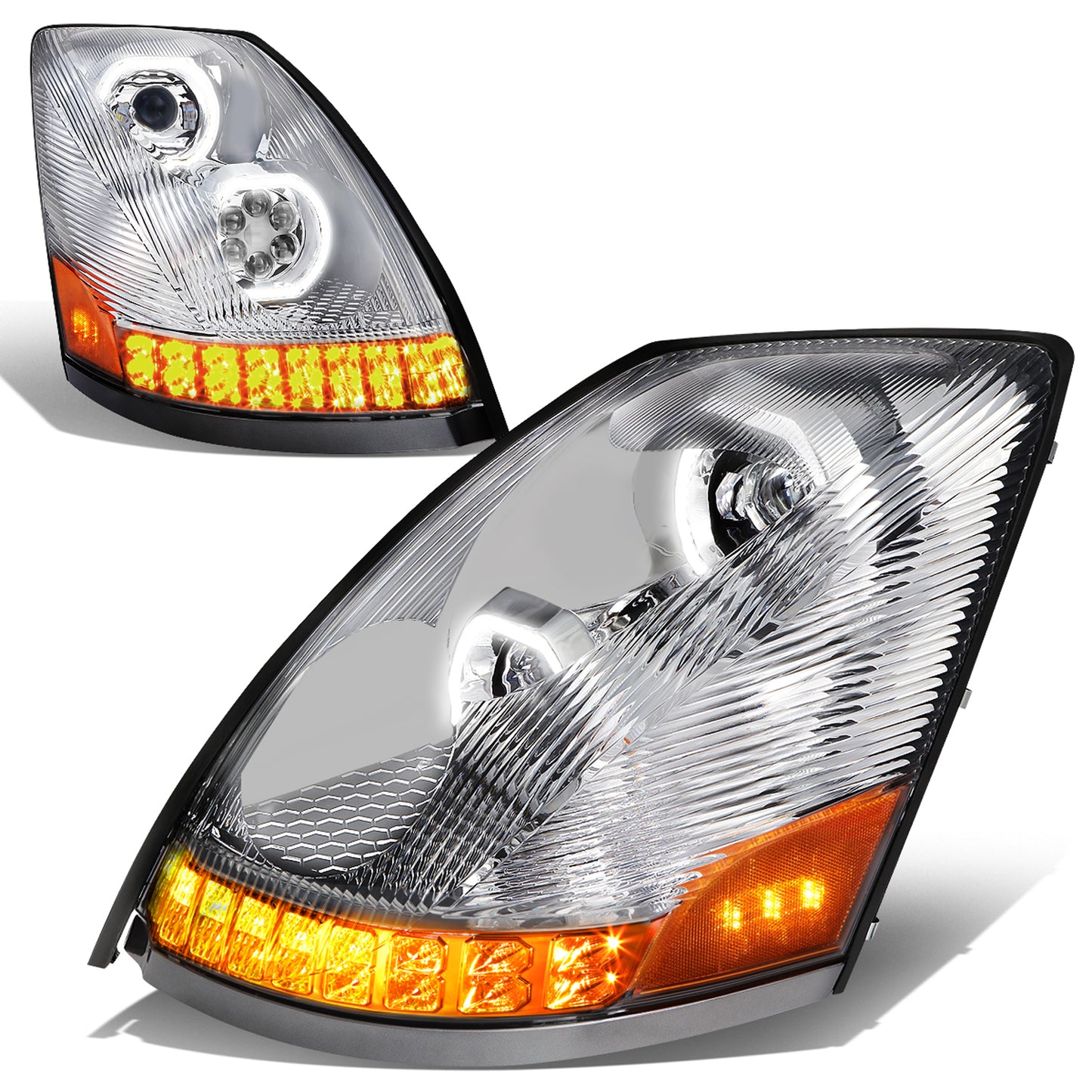 FAROS 04-18 VOLVO VN VNL 300 , 400 , 430 , 630 , 740 , 760 , 860 - LED - PROJECTOR - CHROME HOUSING - FULL LED LIGHTING