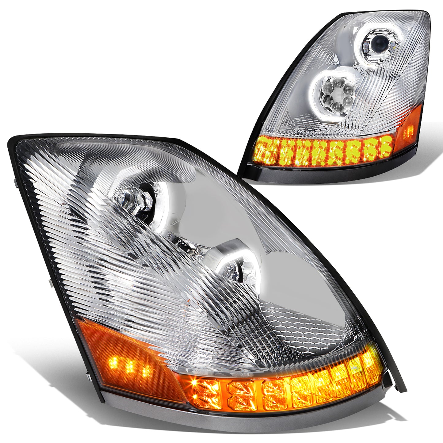 FAROS 04-18 VOLVO VN VNL 300 , 400 , 430 , 630 , 740 , 760 , 860 - LED - PROJECTOR - CHROME HOUSING - FULL LED LIGHTING